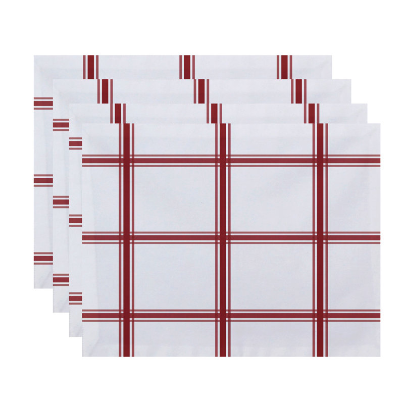 Ensemble de napperons géométriques 4 pièces à motif écossais Arlene, Corail