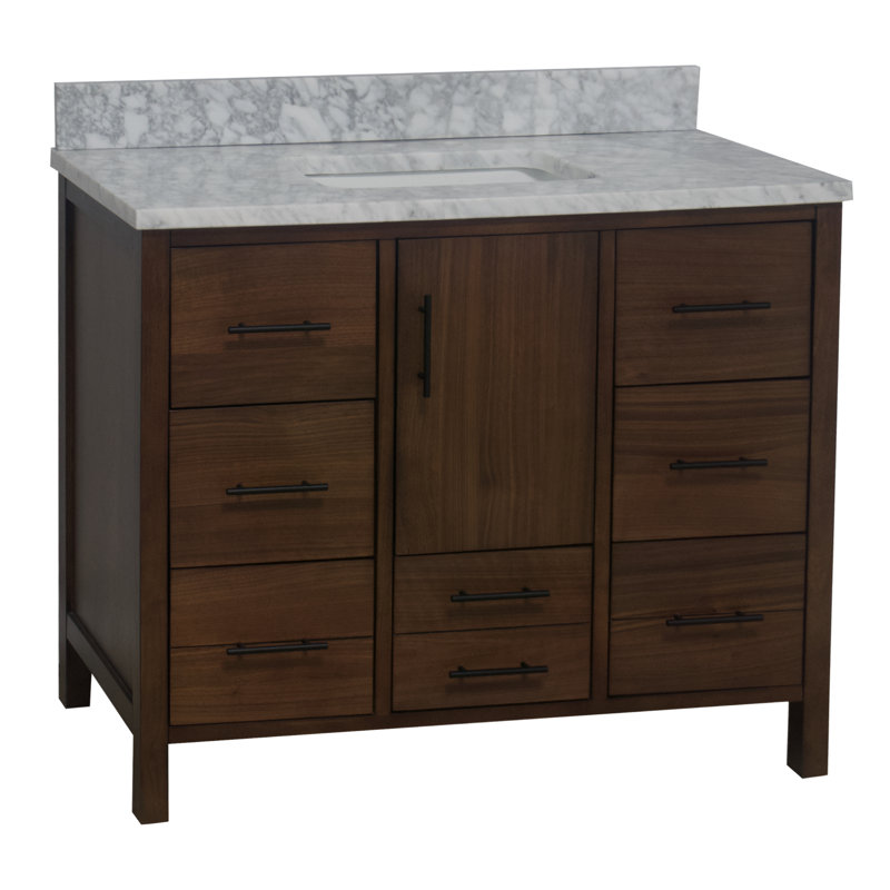Ensemble de meuble-lavabo simple 42 po Kiara, Marbre de Carrare, Noyer