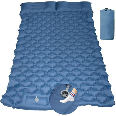 Coussin de couchage pour le camping, tapis de couchage gonflable avec coussin, coussin de camping avec pompe à pied intégrée, matelas de camping léger pour camping-car, randonnée, tente et randonnée (double)