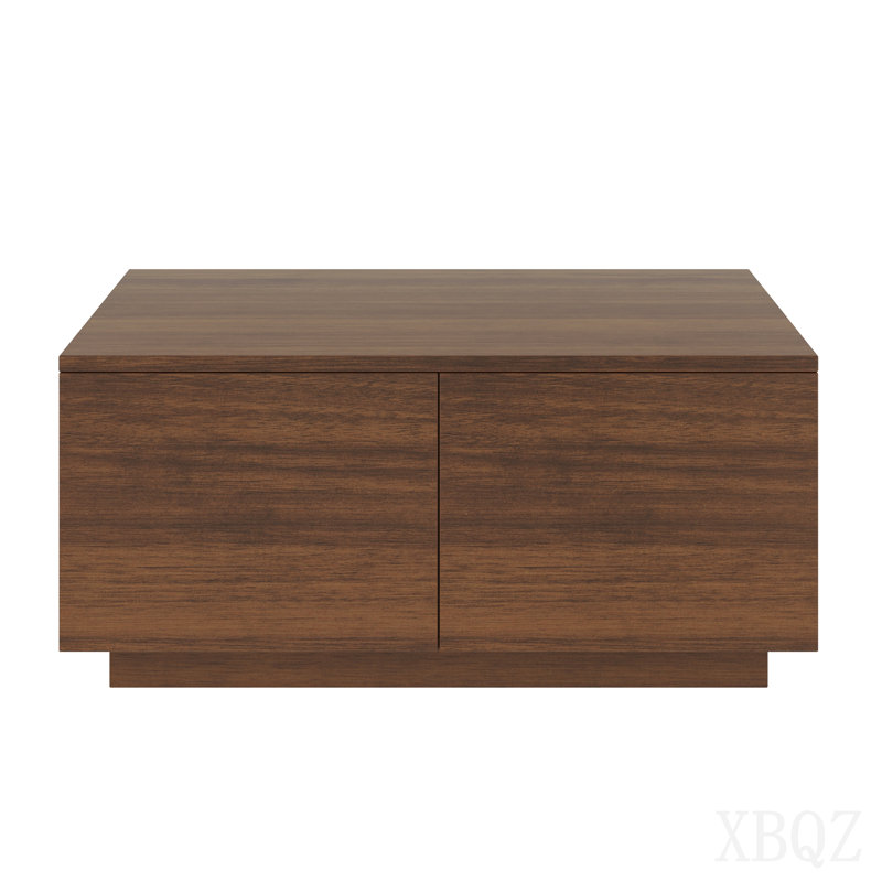 Table basse 33,25 po carrée avec 4 tiroirs, noyer