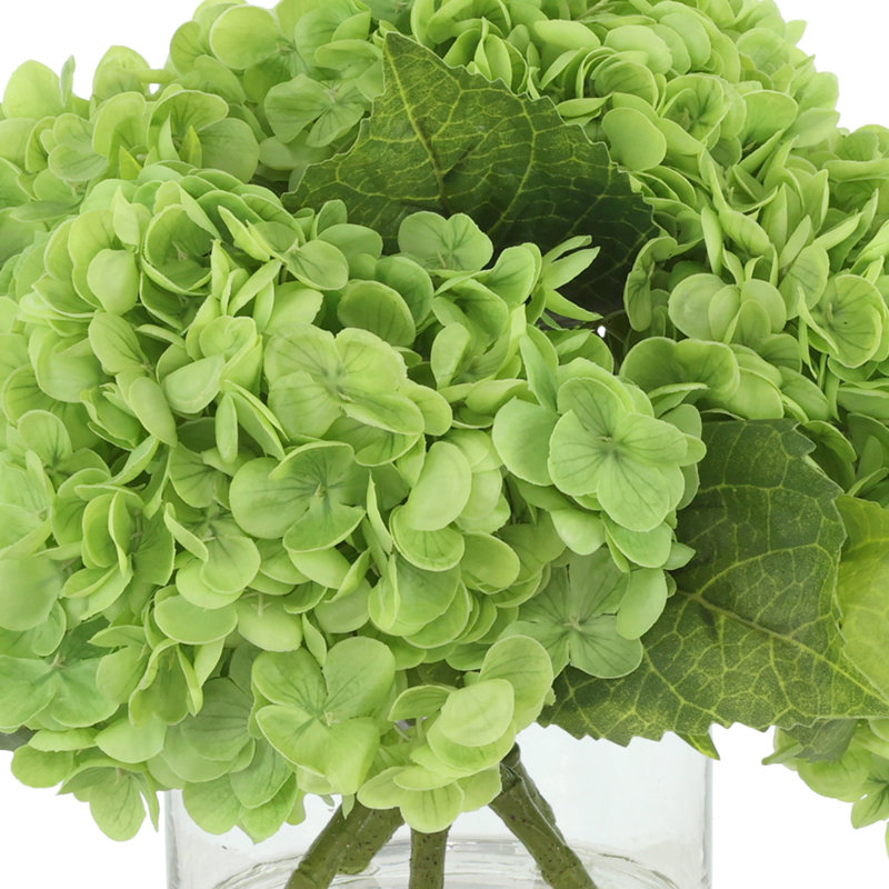 Real Touch Hydrangea Floral Arrangement in a Glass Vase, Green