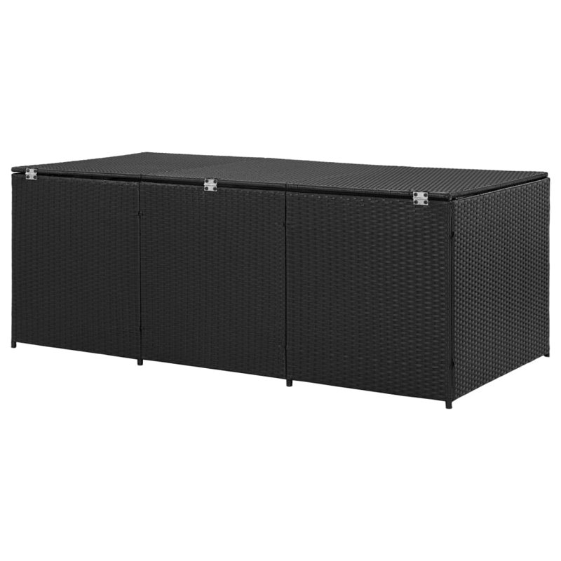 Black Wicker and Plastic Outdoor Storage Deck Box