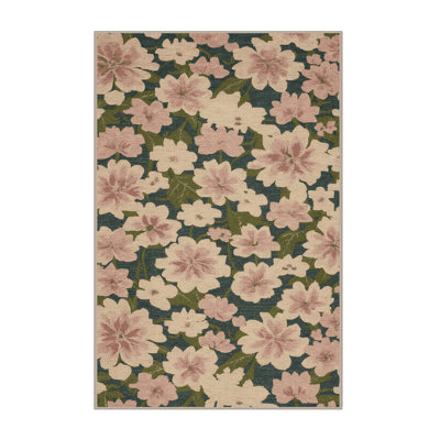 Machine Washable Botanical Brown Area Rug