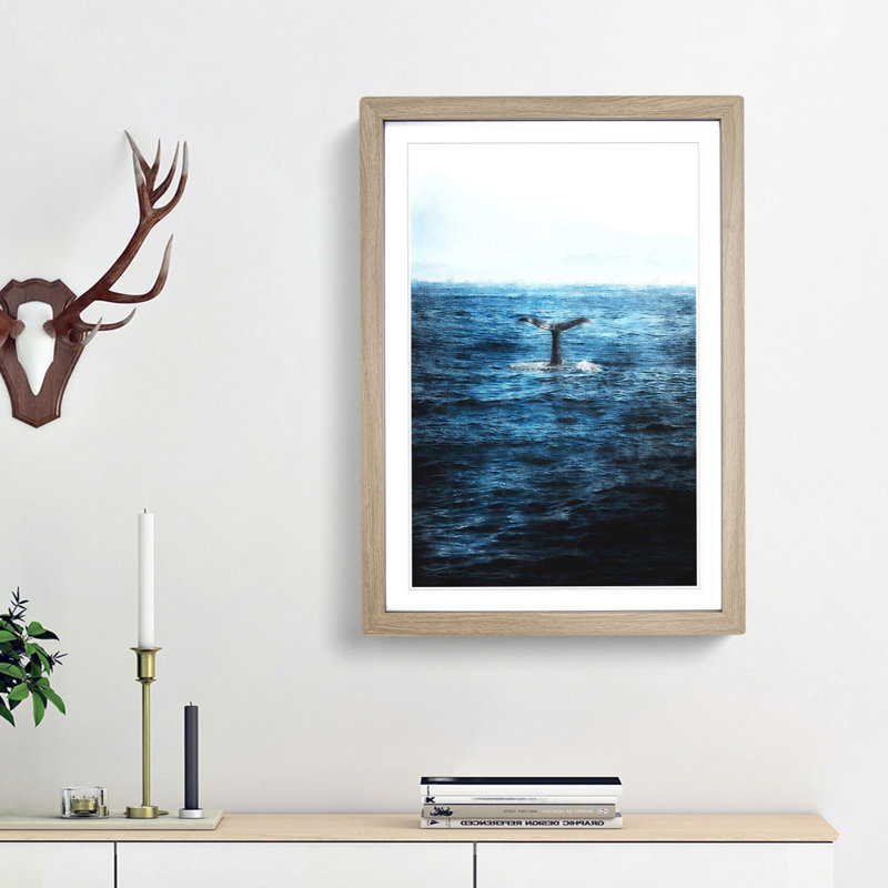 Blue Whale - Picture Frame Graphic Art Print, Oak Framed, 87cm H x 62cm W x 2cm D