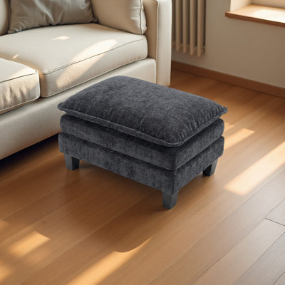 Solid Modern Rectangular  Chenille Ottoman Footstool, Padded Upholstered Coffee Table Ottoman, Modern Footrest for Living Room, Bedroom.