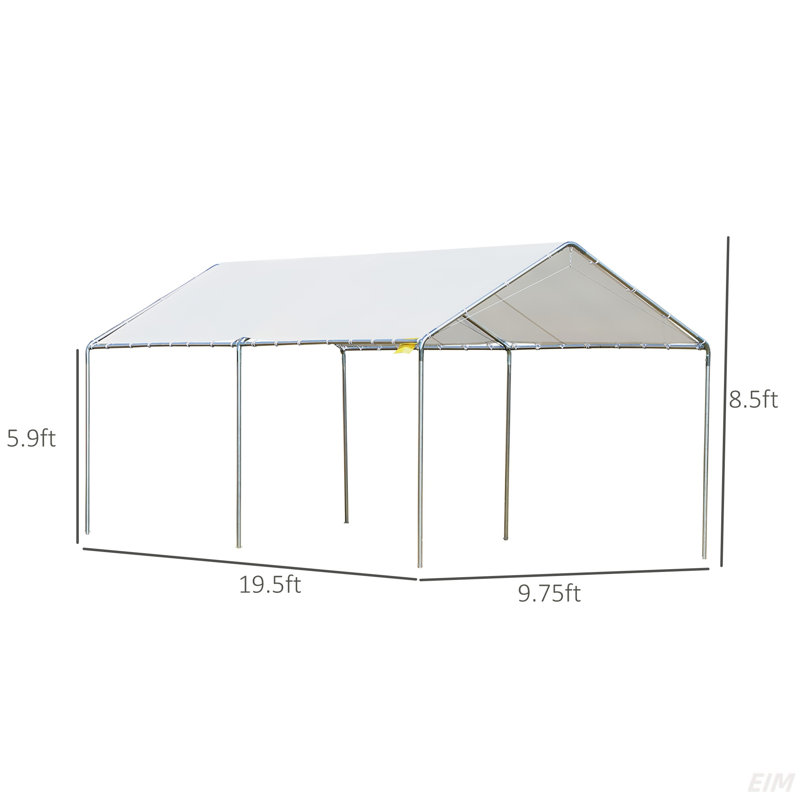 Carport Heavy Duty Galvanized Car Canopy With Included Anchor Kit, 3 Reinforced Steel Cables (Canopy), White
