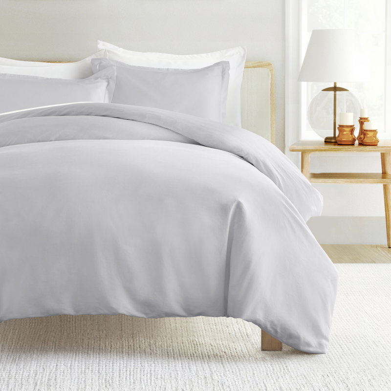 Premium 300TC Brushed Cotton Comforter & Duvet Cover Set, Gray, King Duvet Cover & Insert + 2 King Shams