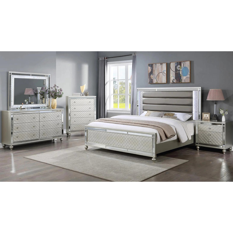 Commode de chambre à coucher à 5 tiroirs 1 pièce Glam