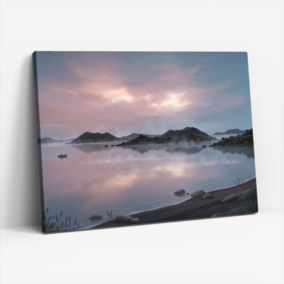 Ensemble de 1 tableau sur toile représentant un coucher de soleil sur le lac