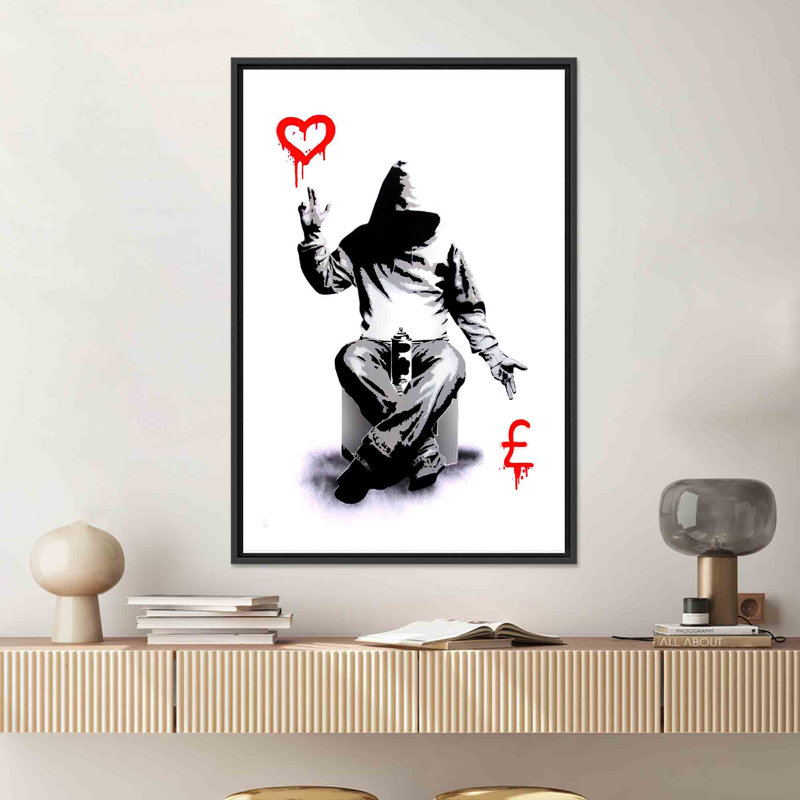 Toile imprimée: Banksy Love or Argent Graffiti Art - Modern Elegance, 1P BlackFramedCanves, H: 15,8 po x l: 11,9 po