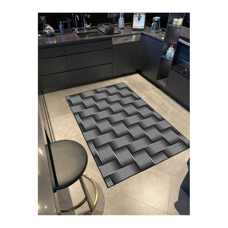 Tapis tissé à motif de lignes rectangulaires et lavable, Carré 3 pi 3 po
