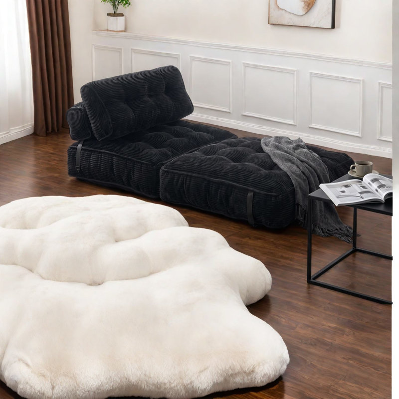 Lit escamotable à compression avec canapé, fauteuil de détente portatif moderne en velours côtelé 1 place, Noir
