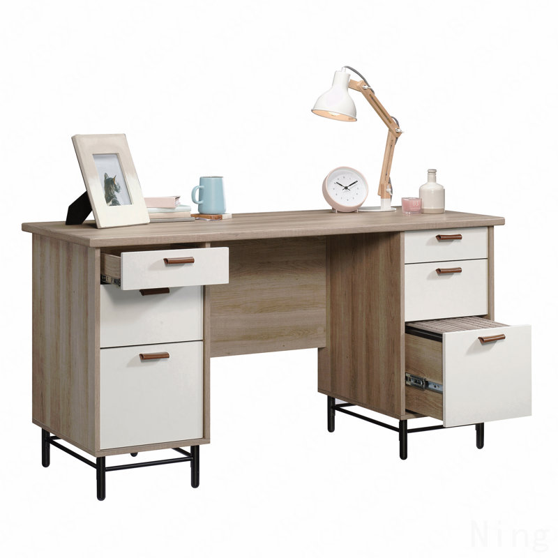 Executive Desk With Large Desktop, Brown Finish