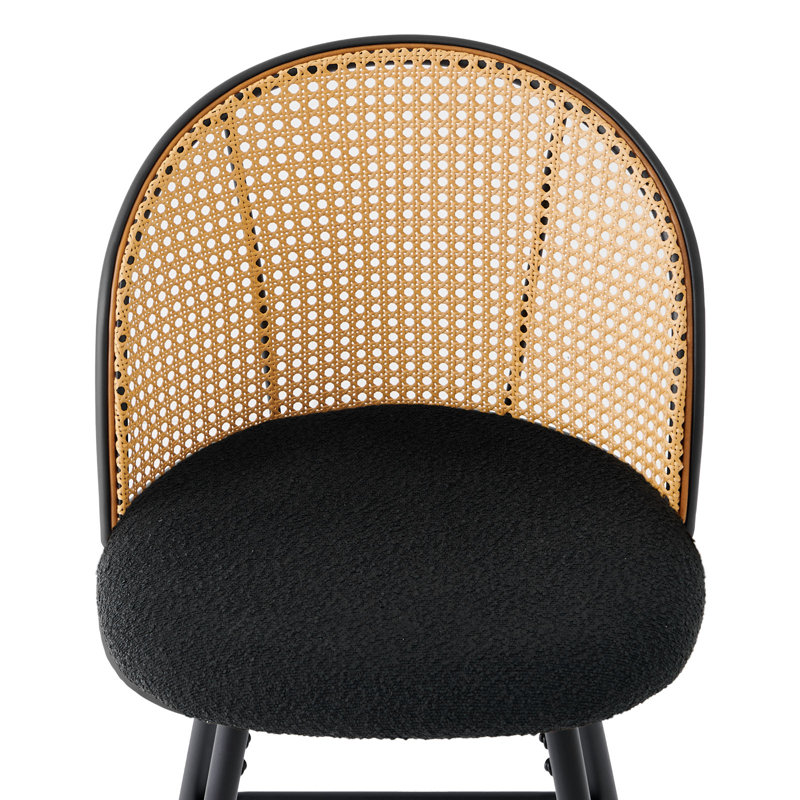 Aansu Swivel Boucle Upholstered Counter & Bar Stool, Black/Boucle, Counter Stool (26" Seat Height), Black/Natural