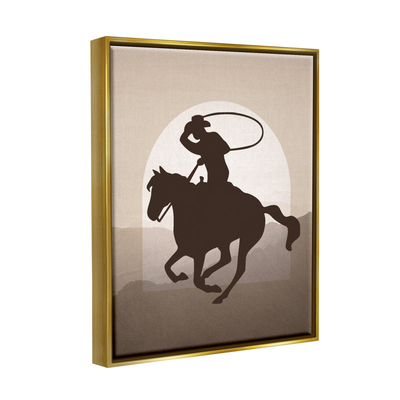 Cowboy avec lasso par Karen Smith, Cadre flottant doré, H 21 po x l 17 po x P 1,7 po