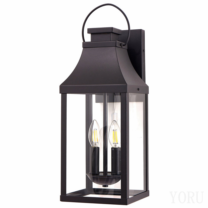 Applique murale d'extérieur 20 po, lanterne murale d'extérieur à lumière de porche, luminaire d'extérieur noir moderne à 2 lumières, ensemble d'éclairage extérieur pour garage, 1 paquet