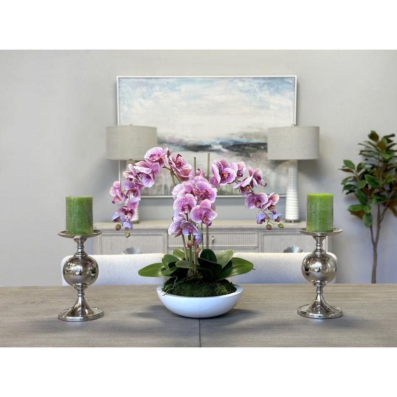 Arrangement de fleurs d'orchidée en polysilk Cairo en pot, Rose/mauve