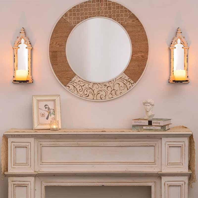 2 Piece Wood Wall Wall Sconce Set, Vintage White