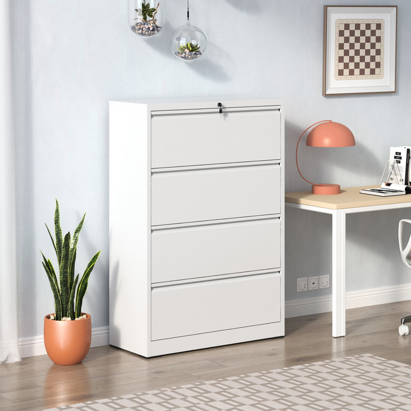 4 classeurs latéraux en métal, armoire verrouillable blanche pour le bureau, peut contenir des documents de format Légal / A4 / F4, verrouillable stable et durable en blanc, peut être rangé dans différentes tailles, conception