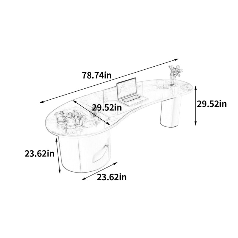 Bureau léger de style luxueux, H 29,52 po x l 78,74 po x P 29,52 po