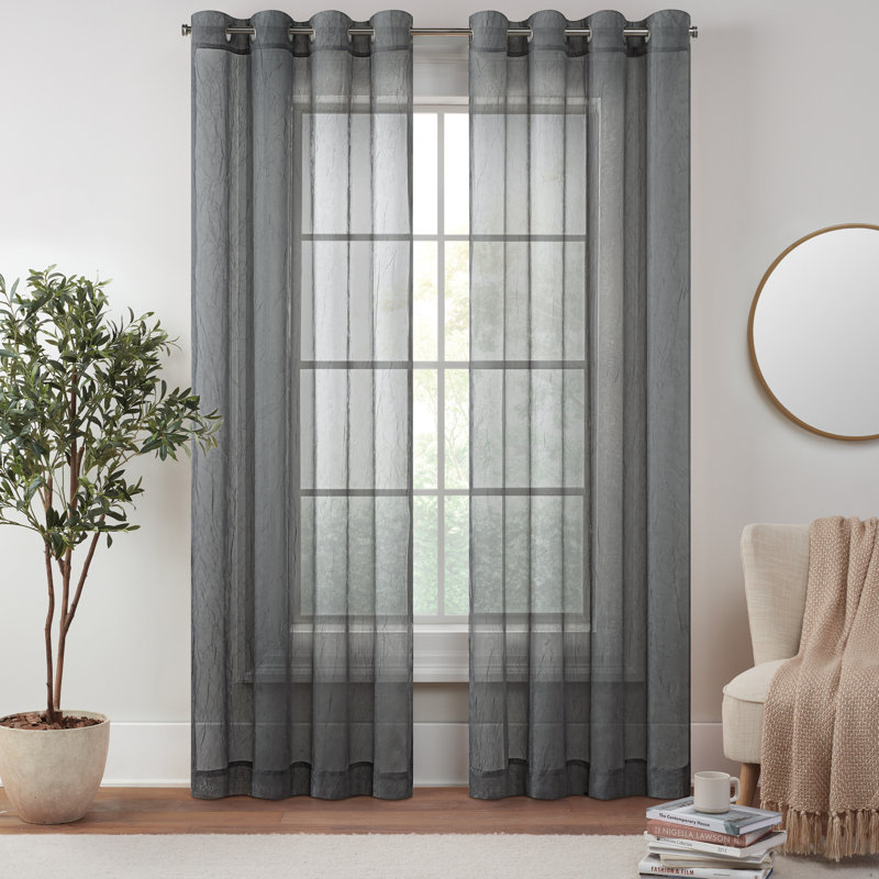 Emina Grommet Sheer Curtain Single Panel, 50" W x 95" L, Gray