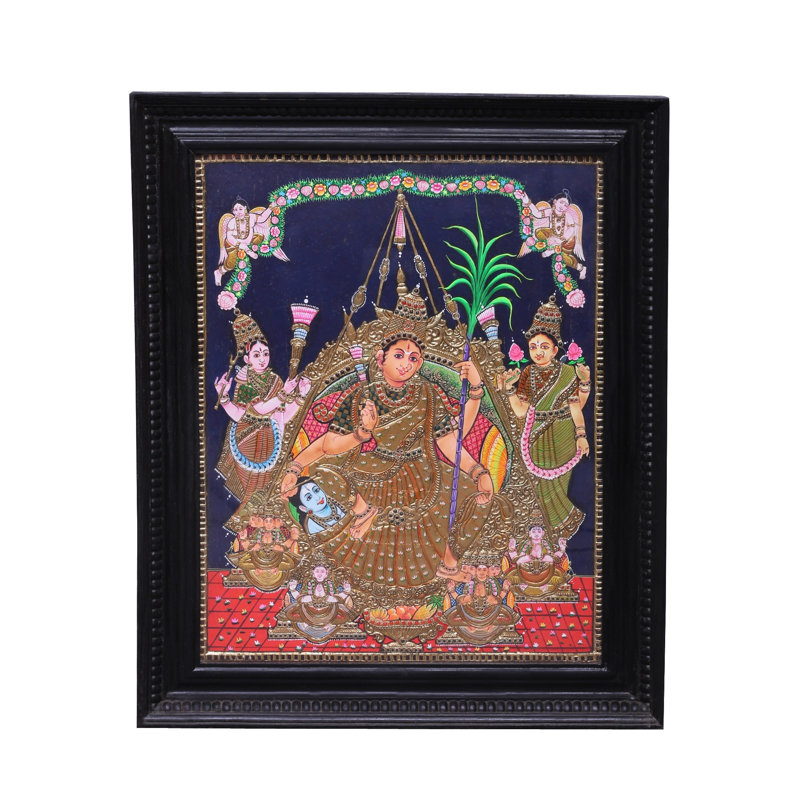 Déesse Rajarajeshwari Tanjore, peinture | Couleurs traditionnelles avec or 24 carats | Structure en bois de teck