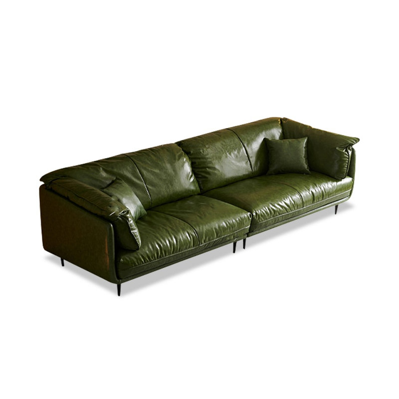 Canapé modulaire vert en cuir véritable, H 32,68 po x l 110,24 po x P 38,58 po