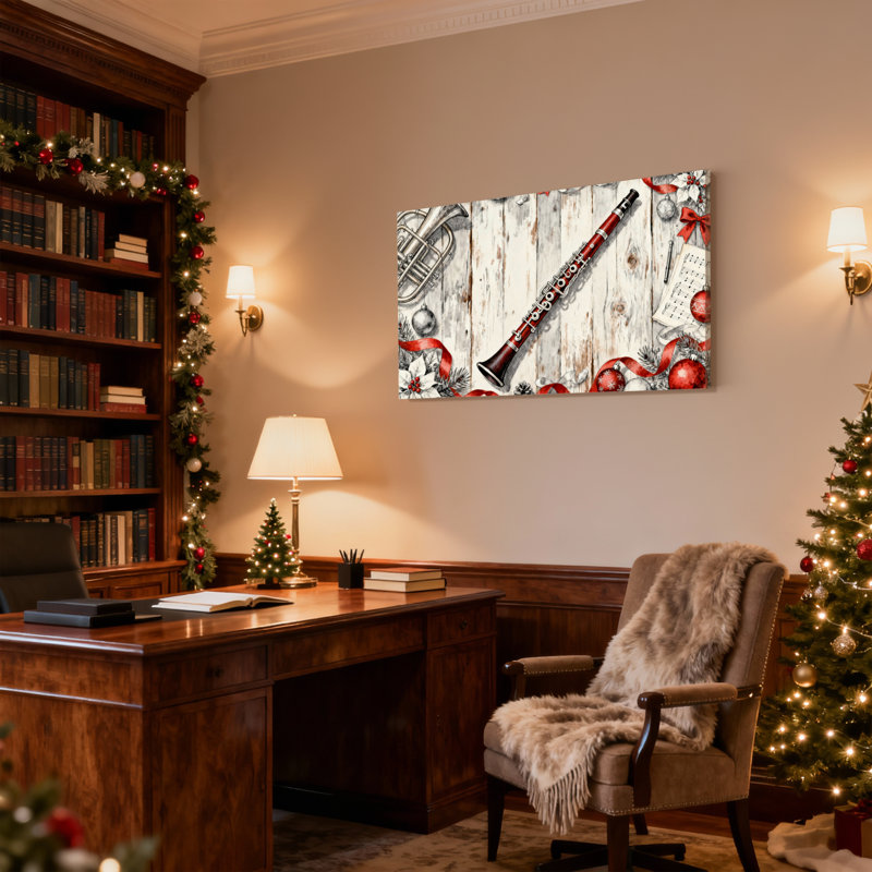 Ensemble de 3 reproductions d'art sur toile, "Christmas Christmas Instruments and Decorations", H 12 po x l 18 po