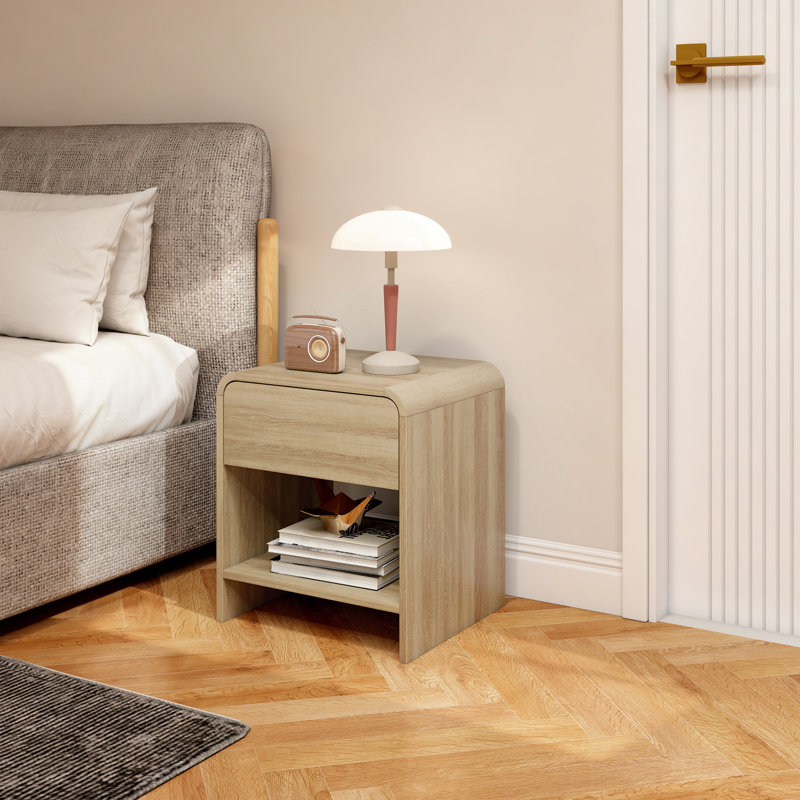 Nightstand Set of 2, Bedside Table with Rounded Corners, Natural