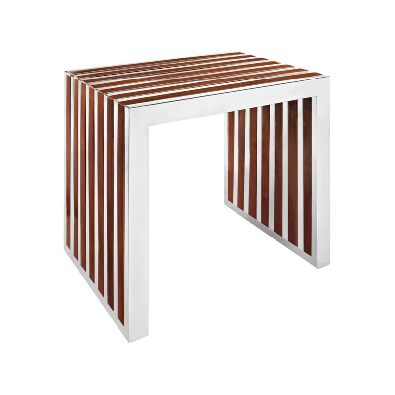 Banc moderne en bois de noyer avec base en acier inoxydable - Polyvalent pour l'entrée, la chambre à coucher ou les sièges de salle à manger
