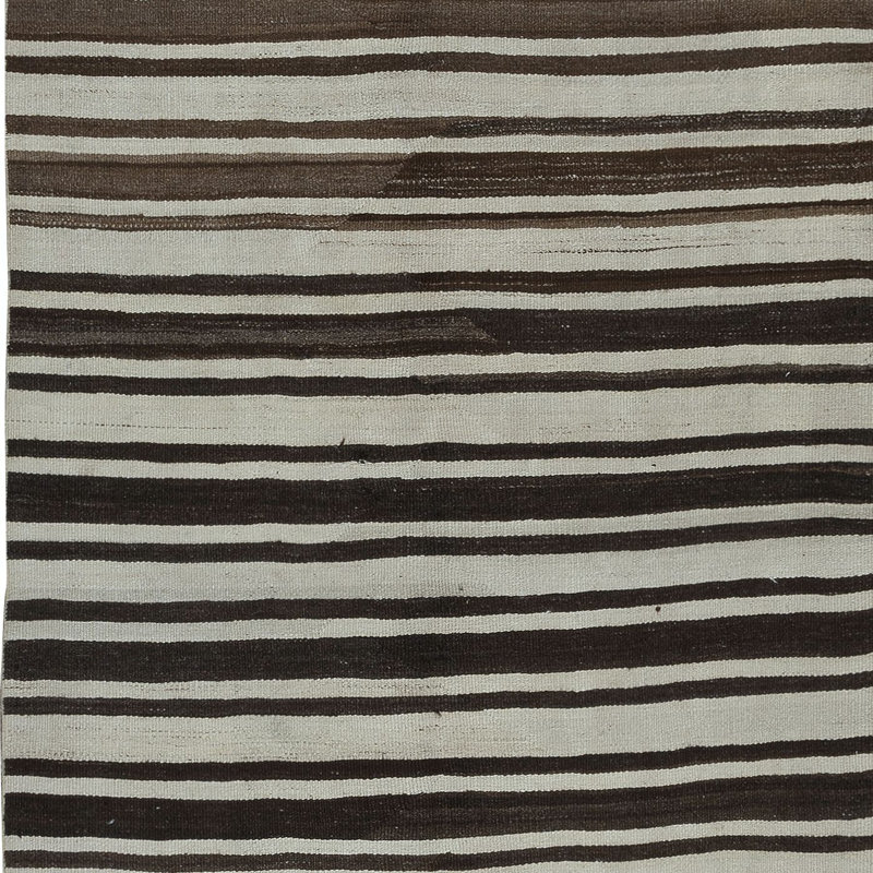 Tapis de couloir anatolien 4,2 x 12,8 pi en laine naturelle beige et brune tissée à plat