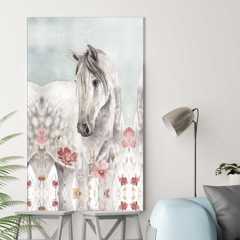 «Wild Horses I Crop», reproduction d'art sur toile, H 51,5 po x l 31,5 po x P 2 po, Cadre flottant argent
