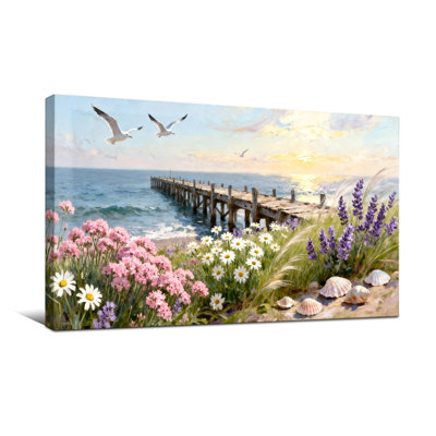 Plantes et fleurs Fleurs de quai en bord de mer Mouettes Coucher de soleil Vagues