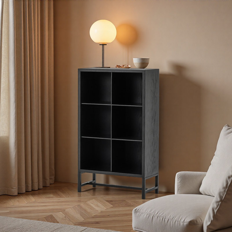 Large-capacity solid wood bookcase, (3 Shelves) 63.78"H x 29.53"W x 12.99"D, Black