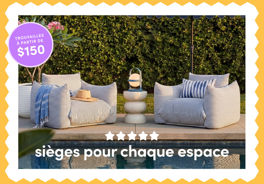 Trouvailles à partir de 150 $, cinq étoiles, sièges pour chaque espace