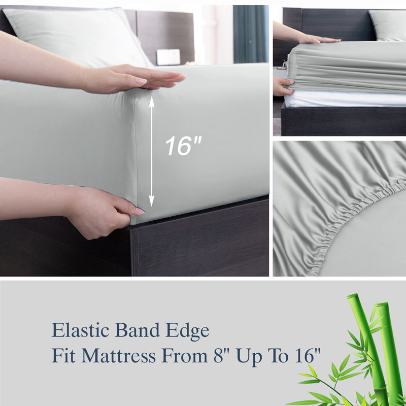 100% Rayon from Bamboo Sheet Set, 16" Deep Pocket Cooling Silky Soft Bed Sheets, Twin Sheet Set with 1 Pillowcase, Light Gray