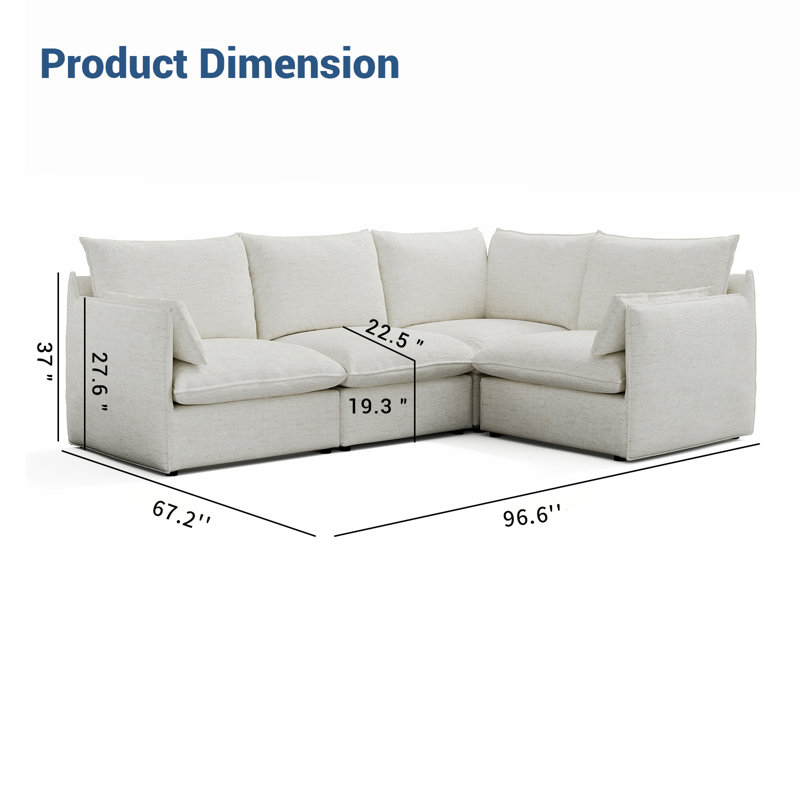 Cloud Sofa, Upholstered Cloud Modular Sectional Sofa, Modern Down Filled Comfort Sofa With Romvable Cover for Living Room, 4