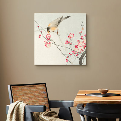Oiseau fleur de prunier, images d'oiseaux floraux, impression sur toile encadrée