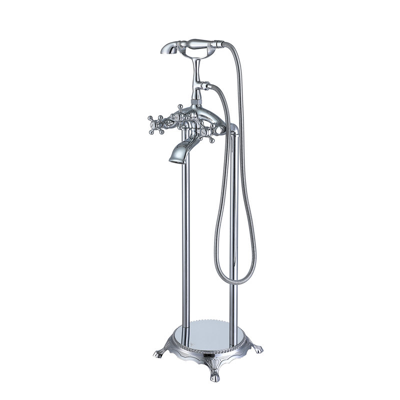 Robinet de baignoire sur pattes à trois poignées, Plaqué chrome