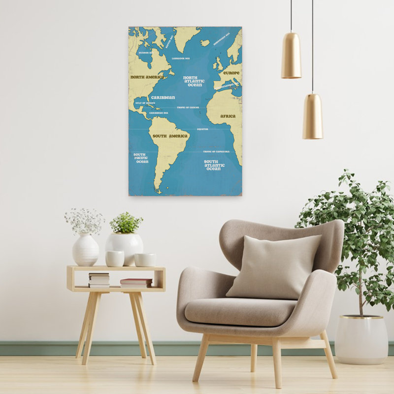 Art mural rétro, carte du monde rétro, 36" H x 24" W
