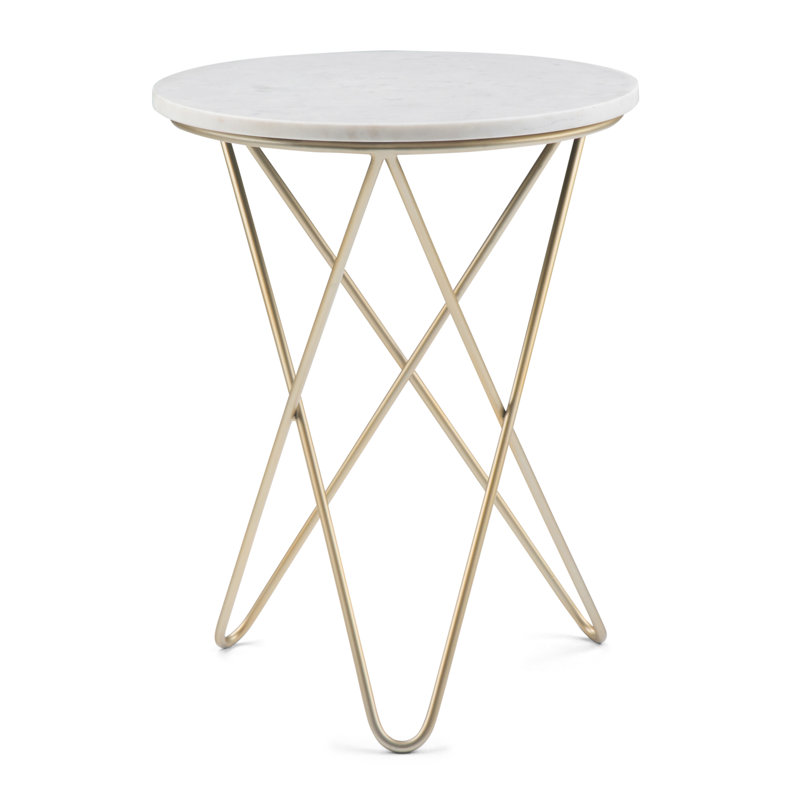 Gabon 18" White Marble and Gold Metal Round End Table