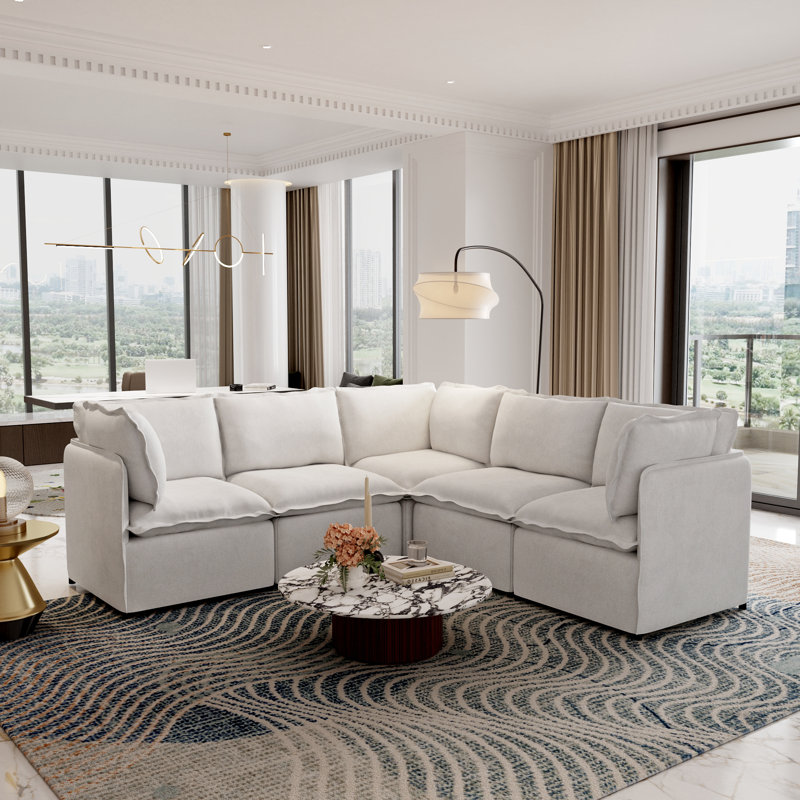 Ensemble de canapé modulaire 5 pièces, grand canapé modulaire personnalisable avec structure en fer léger et housse