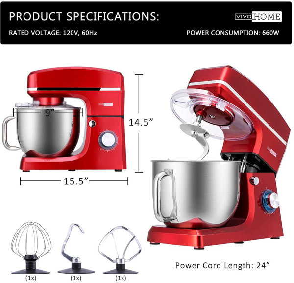 VIVOHOME Stand Mixer, 660W 10 Speed 6 Quart Tilt-Head Kitchen