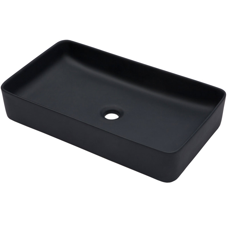 Modern Rectangular Black Vessel Ceramic Bathroom Sink 24"x13.5", Easy To Maintain, Low Absorption, Indoor And Outdoor, Countertop Mounting Smooth Surface, Acid - , Outdoor Use, Installation