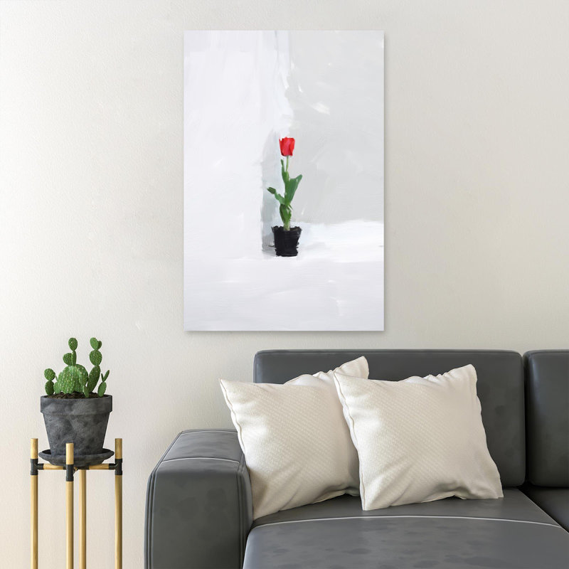 Red Tulips In Black Pot - 1 pièce, impression sur toile tendue, H 14 po x l 11 po