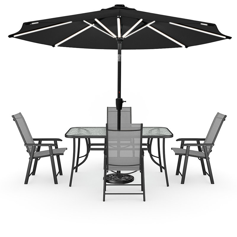 Demi 4 - Person Metal Patio Dining Set with Rectangular Table, Grey/Black