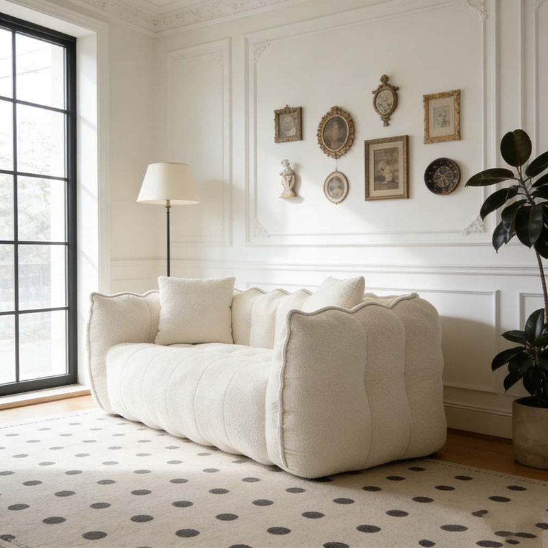 Fauteuil à billes doux avec noyau en mousse haute résilience pour deux personnes, Beige