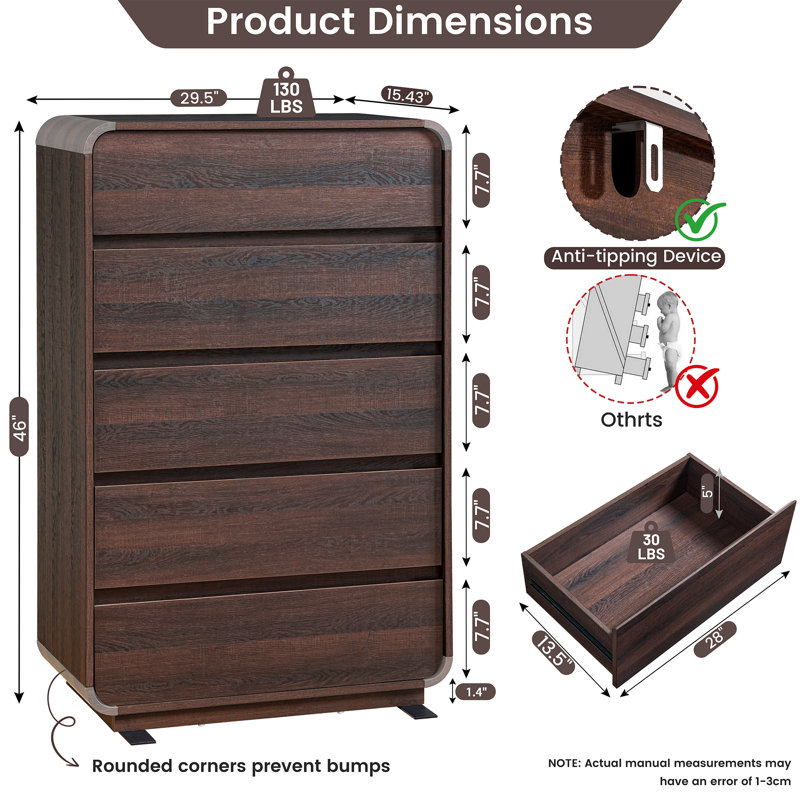 Ensemble de chambre à coucher 3 pièces en noyer courbé avec station de charge, Walnut, 3 Pcs: Chest, 2 Nightstands