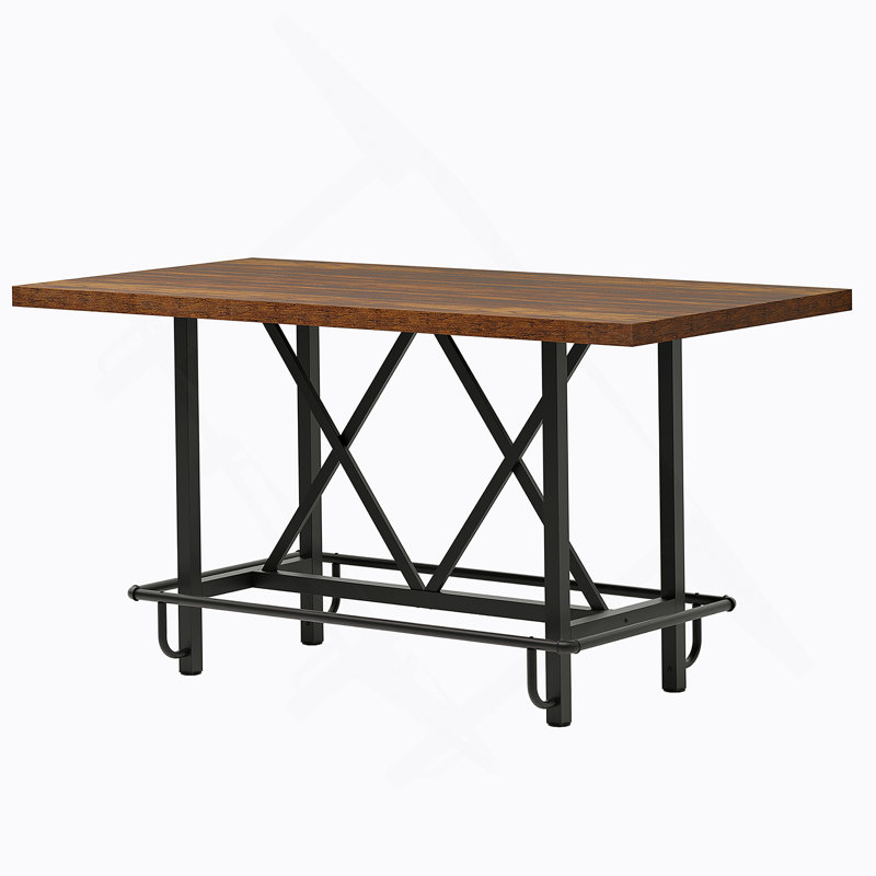 Table de salle à manger à hauteur de comptoir de 63 pouces pour 6 personnes, style industriel avec structure en métal robuste et repose-pieds, finition brun rustique