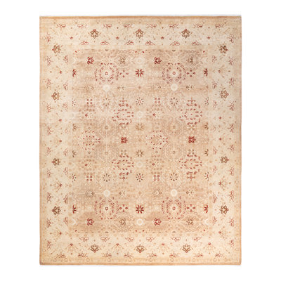 Tapis unique noué à la main beige / rouge Keenan, 8 pi 3 po x 10 pi 3 po